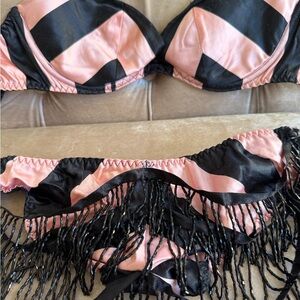Agent Provocateur Melody Pink and Black Striped Bra Set
